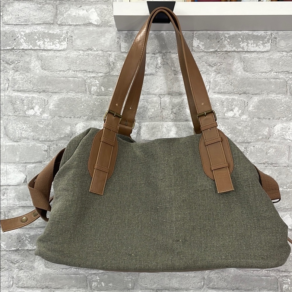 Mossimo Supply Co. Green and Brown Travel Bag with Leather Accents